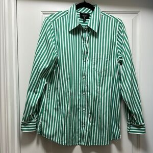 Foxcroft Gorgeous Shirt  Green White Striped Button Down No Iron